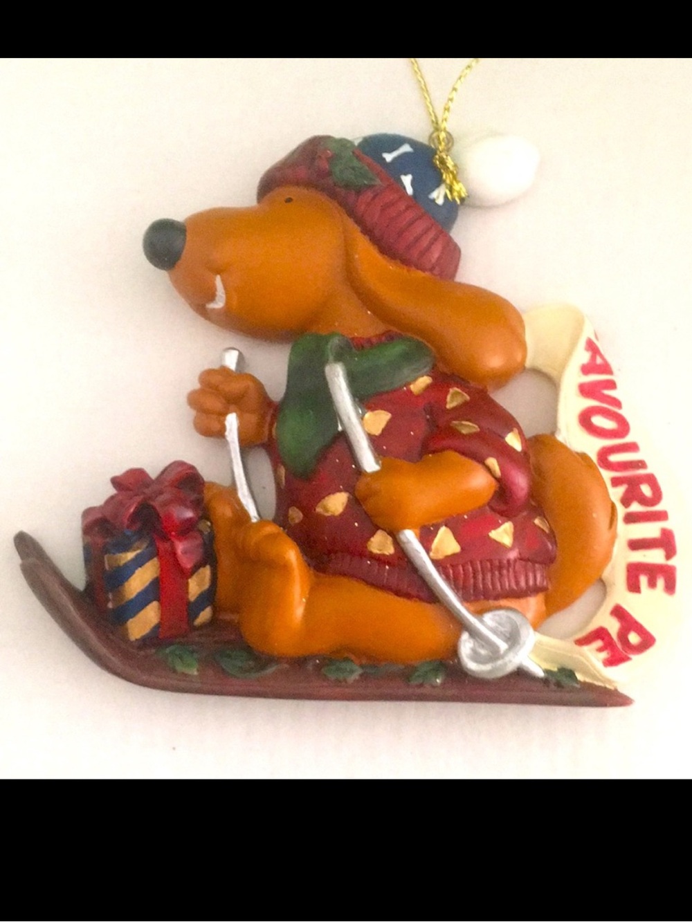 Favorite Pet Sleigh Dog Christmas Ornament Resin Holiday Tree Decor Like New